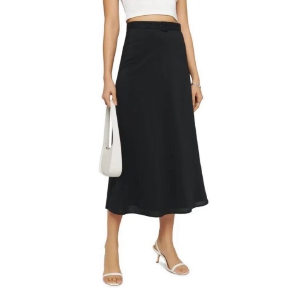 REFORMATION Falcon Belted A-Line Skirt Black Size 6